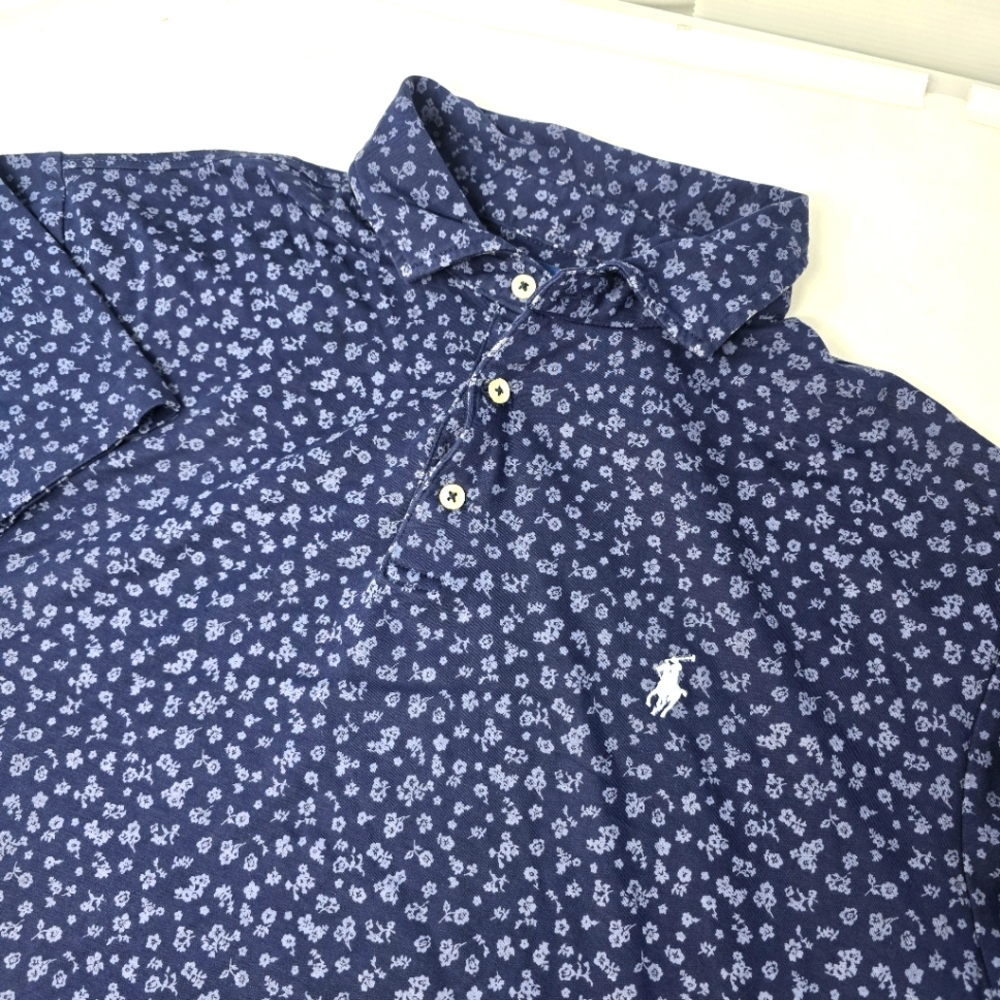 Polo Ralph Lauren Men's Size XL Blue White Floral All Over Print Slim Fit Cotton